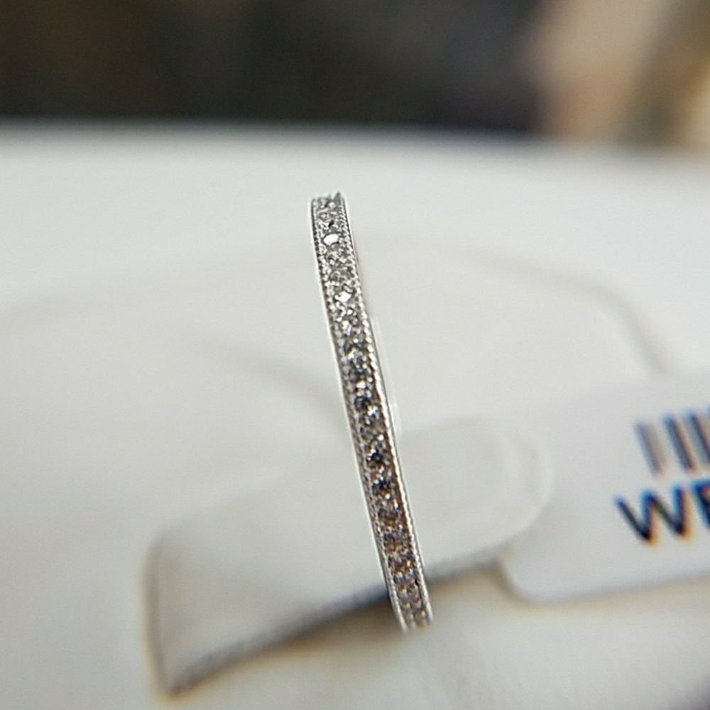 White Gold plated pave setting Eternity Band - Picture 5 of 8